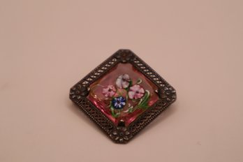 Sterling With Millefiori Pink Glass Pin