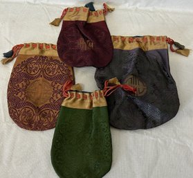 Grouping Of 4 Vintage CHINESE SILK Sinched Pouches- Excellent Condition