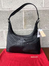 Bally Small Black Quilted Nappa Lamb Leather Hobo Bag With Red Dust Bag- NOS