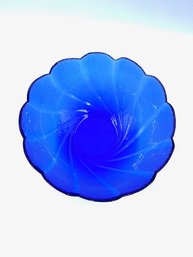Vintage Textured Cobalt Blue Swirled Glass Serving Bowl