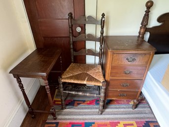 A VICTORIAN CHAIR AND TWO STANDS