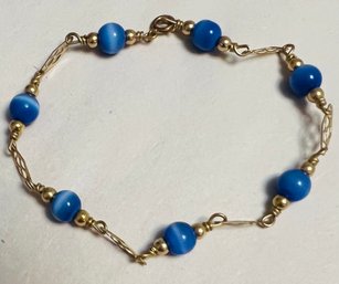 VINTAGE PRETTY 14K GOLD FILLED FAUX BLUE SAPPHIRE BEAD BRACELET