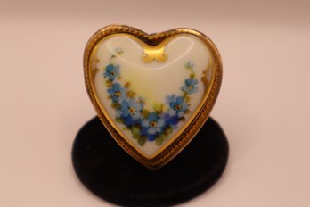 Gold Tone Painted Porcelain Heart Pin Pendant