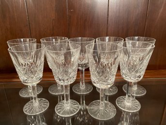 Set Of Nine Waterford Lismore Wine Stem Glasses. 5 12' Tall