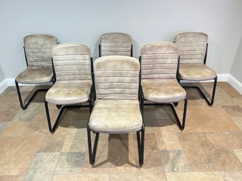 Set Of 6 Leather Dining Chairs With Metal Frames