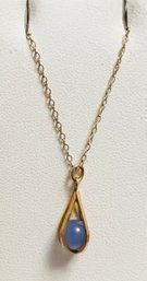 VINTAGE 12K GOLD FILLED CAGED BLUE STONE NECKLACE