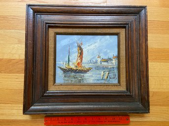 Signed Monty Sail Boat Painting Oil On Canvas Board 18x16 Framed
