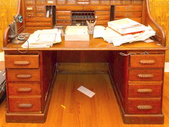 Antique Oak Gunn Roll Top Desk