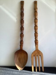 Giant Wooden Fork And Spoon Decor