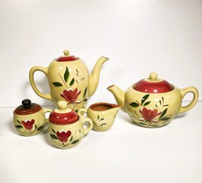 Stengl Pottery Magnolia Coffee & Tea Pots, Two Sugar Bowls And A Creamer