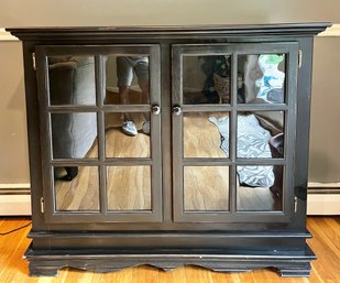 Ebonized Paned Glass Two Door Media Cabinet - Made In USA