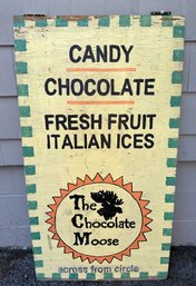 Vintage Wooden Shop Sign For Candy, Chocolate And Fresh Fruit Italian Ices - Handmade