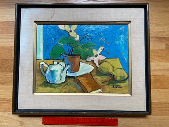 Signed Still Life Painting Oil On Canvas 22x18 Framed