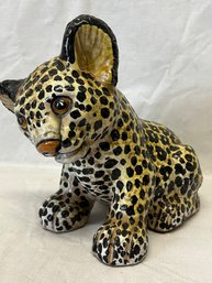Charming Vintage Mid Century Hollywood Regency Italian Pottery Leopard Cub- Hand Painted
