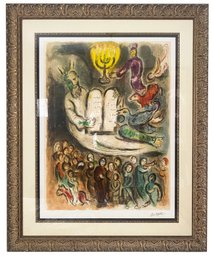 A Vintage Pencil Signed Lithograph, '10 Commandments,' By Marc Chagall (French, 1887-1985)