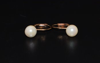 14K Yellow Gold Pearl Earrings