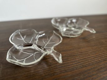 Vintage 3 Section Clear Glass Leaf-Shaped Serving Plate (2)