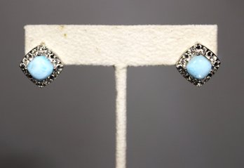 Sterling Silver Pierced Earrings Having Blue Stones