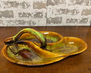 Unique Vintage Divided Ceramic Serving Dish W/ Handle