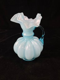 Fenton Blue Opalescent Gourd Body Pitcher/Vase With Handle