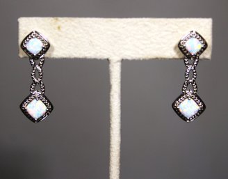 Fine Genuine Opal Stone Sterling Silver Pierced Earrings