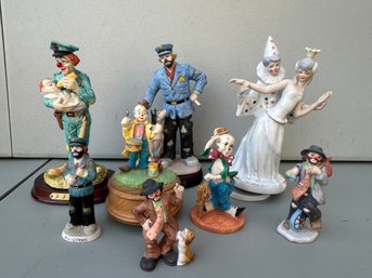 Collection Of 8 Clown Figurines And Music Boxes