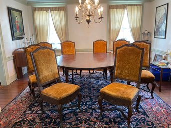 Vintage Set Of Eight Louis XV Style Dinning Chairs With Gold Velvet Upholstery.