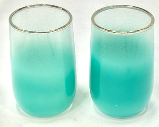 Vintage Pair Of Aqua Blendo Juice Glasses