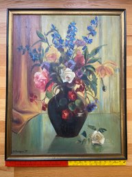 Signed D. Morgan '38 Vintage Floral Bouquet Still Life Painting On Board 24x31 Framed