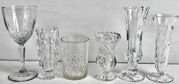 Cut Crystal Vases, A Wine, And A Glass (6)