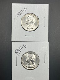 2 1964-D Uncirculated Silver Washington Quarters