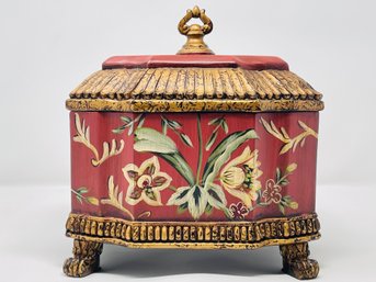 Chinoiserie Style Decorative Box With Lid And Paw Feet