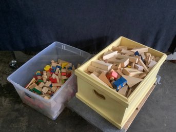 Large Lot Of Mixed Wooden Building Blocks