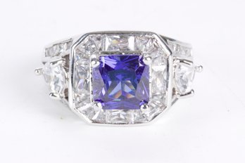 Sterling And Tanzanite Style Cushion Cut Ring -size 8.75