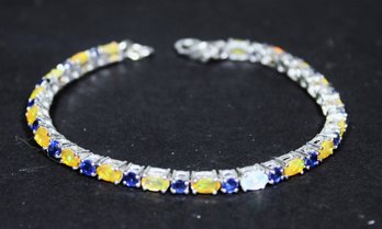 Fine Sterling Silver Contemporary Opal And Sapphire Bracelet 925 Silver