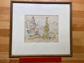 Signed Rafe 1957 Still Life Painting 19x17 Matted Framed Glass