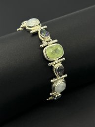 Stunning Multi Gemstone & Sterling Silver Toggle Bracelet