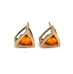 Vintage Amber Color Triangle Shaped Stud Earrings