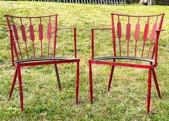 A Pair Of Unusual 1950's 'cool-onial' Wrought Iron Arm Chairs