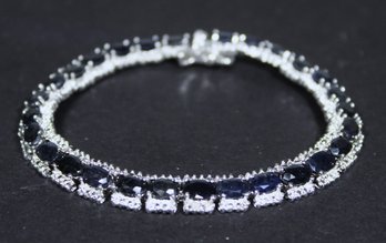 Fine Sterling Silver Bracelet Having Genuine Sapphire Stones