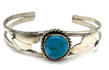 Vintage Native American Sterling Silver Turquoise Cuff Bracelet