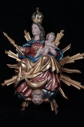 HAND CARVED & PAINTED MADONNA WITH CHILD BY MASTER CARVER IN OBERAMMERGAU, BAVARIA, GERMANY - BOUGHT FOR $2000