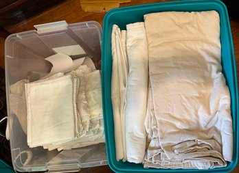 TWO TUBS OF ANTIQUE LINENS