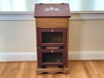 Vintage Farmhouse Vegetable Bin In Pine With Tole Painting