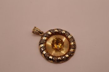 10K Yellow Gold With Diamonds And Yellow Center Stone Pendant (7 Grams)