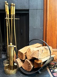 Fine Quality Brass Fireplace Tools And A Wood Holder - Just In Time For Fall!