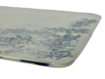 Marked Artisan Crafted Ceramic Tray With Sweet Blue Floral Design