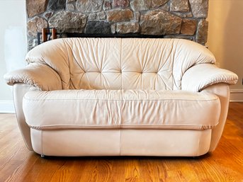 A Vintage Italian Tufted Loveseat In Bisque Leather By Chateau D'Ax