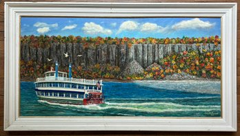 An Original Oil On Canvas River Boat Scene, Sal Rotunnk