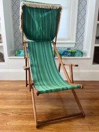 Antique Steamer Sling Chair, Beach Lounge Chair, 1930s Vintage Deck Chair -True Vintage Outdoor Solid Wood Fra